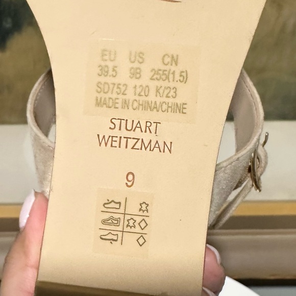 Stuart Weitzman "AVE" Cork Wedge Suede Sandals - $495 - Beige/Tan - Size 9 - Picture 13 of 14